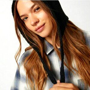 Urban Outfitters Open Knit Hooded Bonnet/ Beanie with Ties
